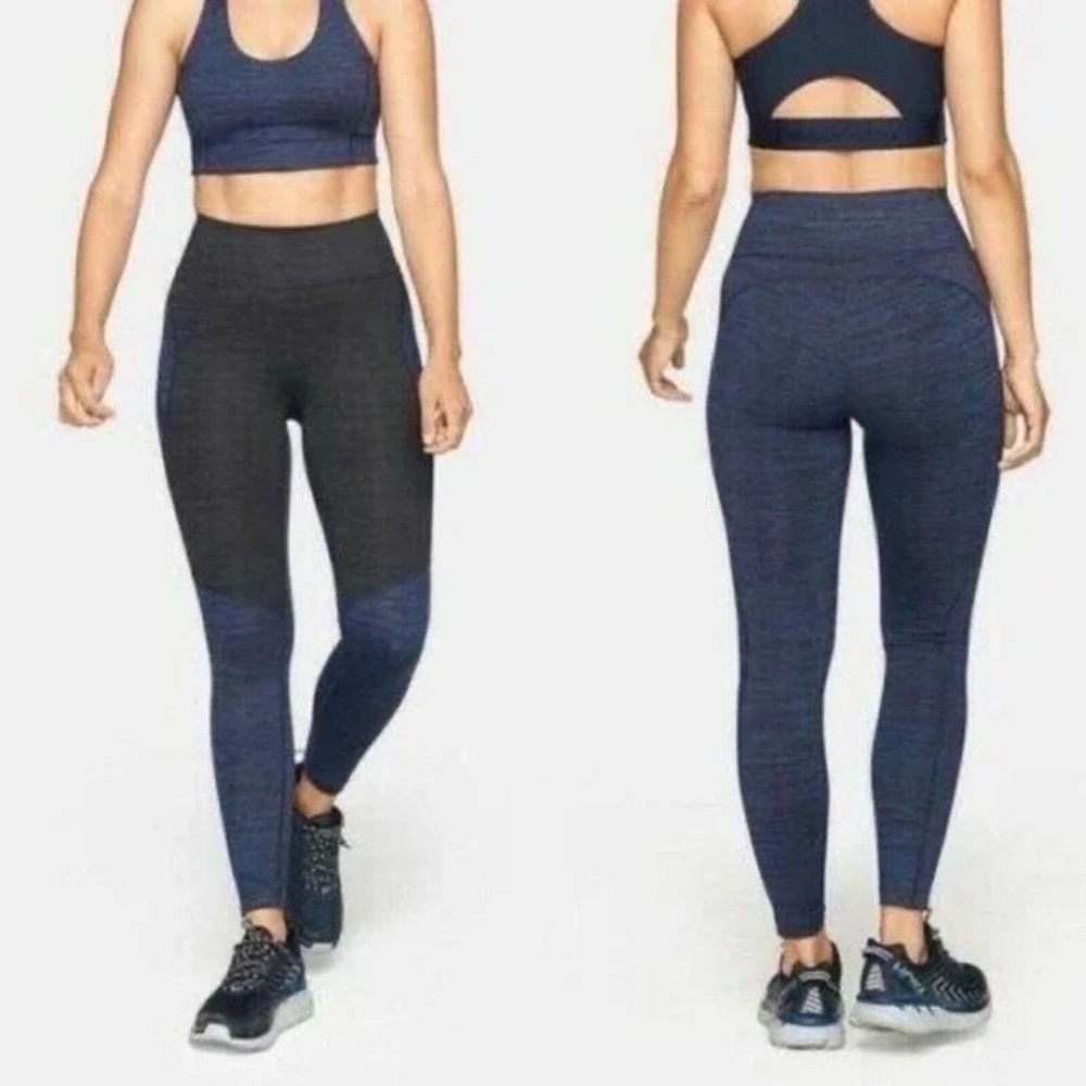 Outdoor Voices Mid Rise Navy Color Block TechSweat Two-Tone Ankle Leggings